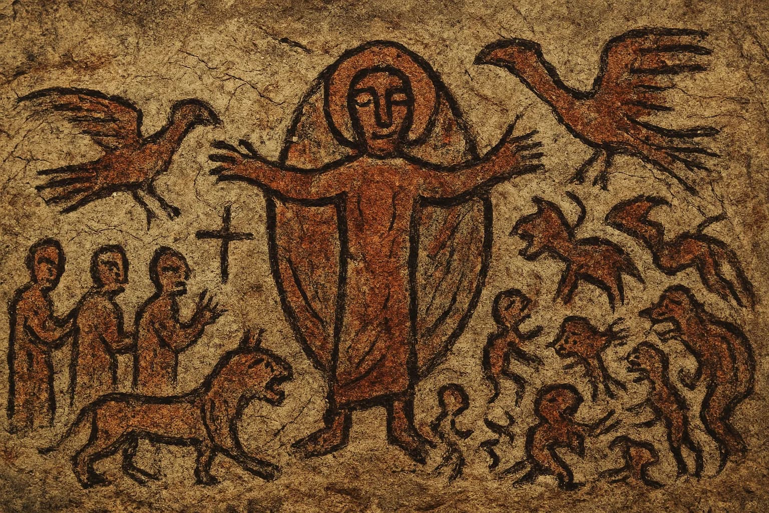 Echoneo-5-0: Romanesque Concept depicted in Prehistoric Style